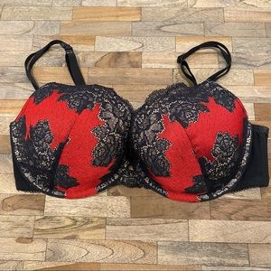 Cacique red and black lace plunge bra